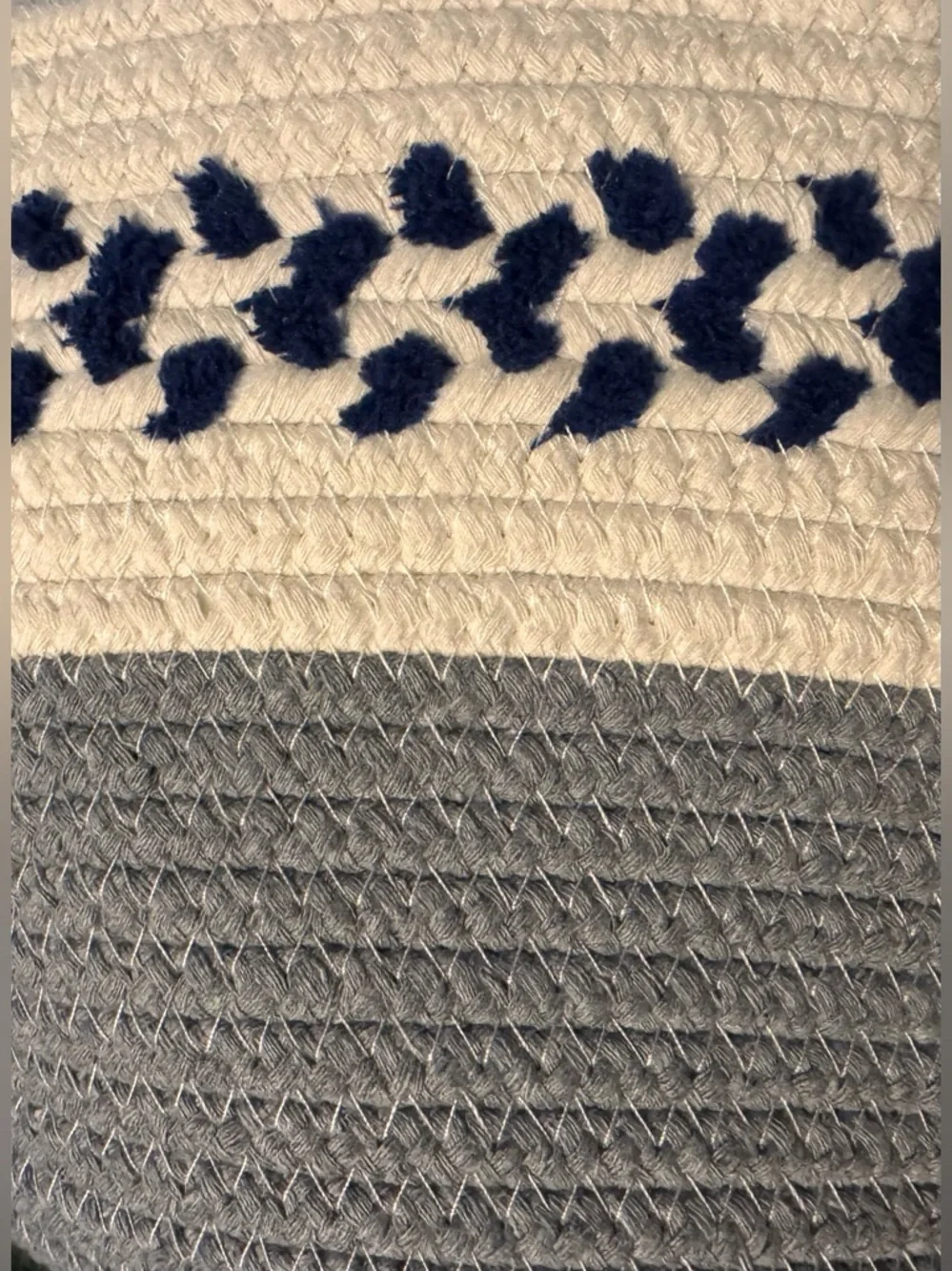 Coiled Cotton Rope Storage Basket Cream Gray Colorblock with Navy